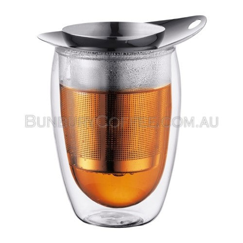 Bodum Tea For One 12oz Double Wall Glass Tea Cup Infuser Glass Mug