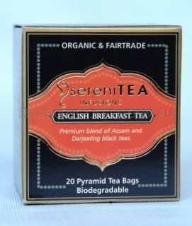 SereniTEA Organic English Breakfast : 20 Biodegradable Pyramid Tea bags in Box