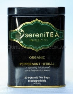 SereniTEA Organic Peppermint : 20 BiodegradableTea bags in Tin