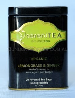 SereniTEA Organic Lemongrass and Ginger 20 BiodegradableTea bags in Tin