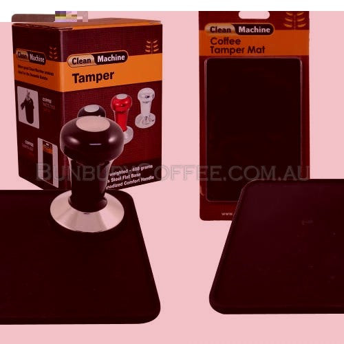 Coffee Tamper & Mat Set, Flat Base, Anodized Black Handle