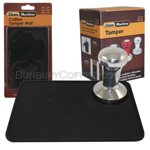 Coffee Tamper & Mat Set, Flat Base, Polished Handle