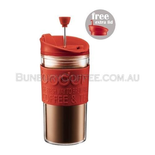 Bodum TRAVEL PRESS Coffee maker with extra lid, 0.35 l, 12 oz Red