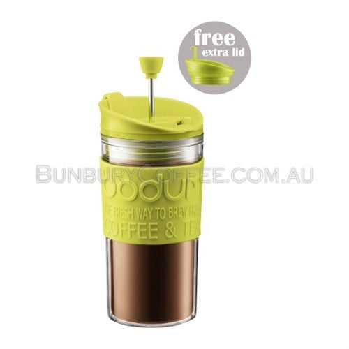 Bodum TRAVEL PRESS Coffee maker with extra lid, 0.35 l, 12 oz Lime Green