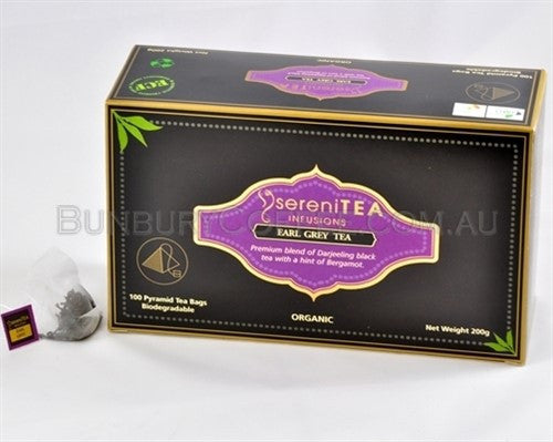 SereniTEA Organic Earl Grey : 100 Biodegradable Pyramid Tea Bags in Box